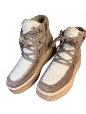 Dolce Vita Cozy Taupe Suede and Sherpa Lined Platform Ankle Boots New Size 7.5
